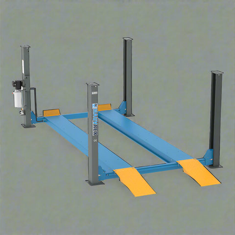 Blue 4-post car lift in a workshop setting
Top-down view of the HFL4065E vehicle lift
Vehicle raised on blue 4-post lift
Hydraulic-powered truck lift hoist
Portable heavy-duty automotive lift with ramps