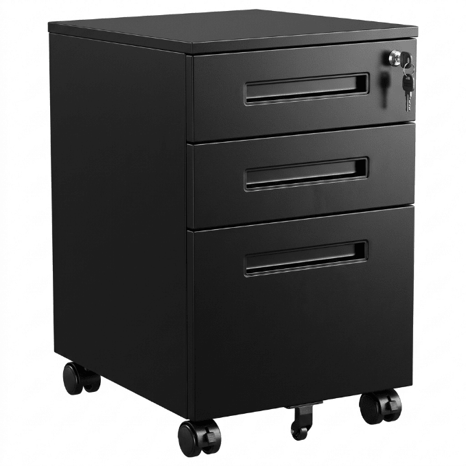 3 - Drawer Mobile Steel Filing Cabinet | Lockable Rolling Pedestal White & Black 21644 - General Equipment with Black 216445 | Sold by Uncle Wiener's Wholesale