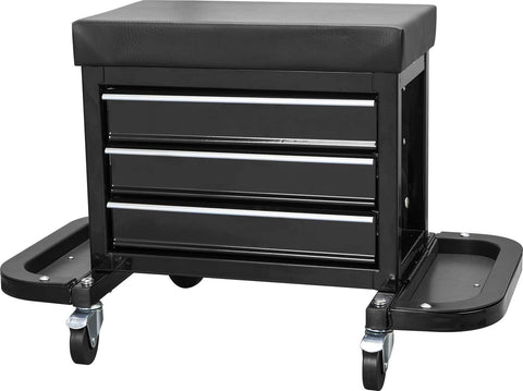 3 - Drawer Rolling Mechanics Seat with Tool Chest, Side Trays & Padded Cushion – 180KG Capacity Model MUSTB - with | Sold by Uncle Wiener's Wholesale