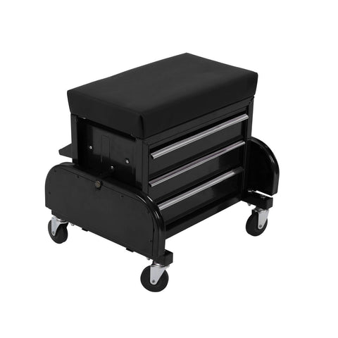 3 - Drawer Rolling Mechanics Seat with Tool Chest, Side Trays & Padded Cushion – 180KG Capacity Model MUSTB - with | Sold by Uncle Wiener's Wholesale