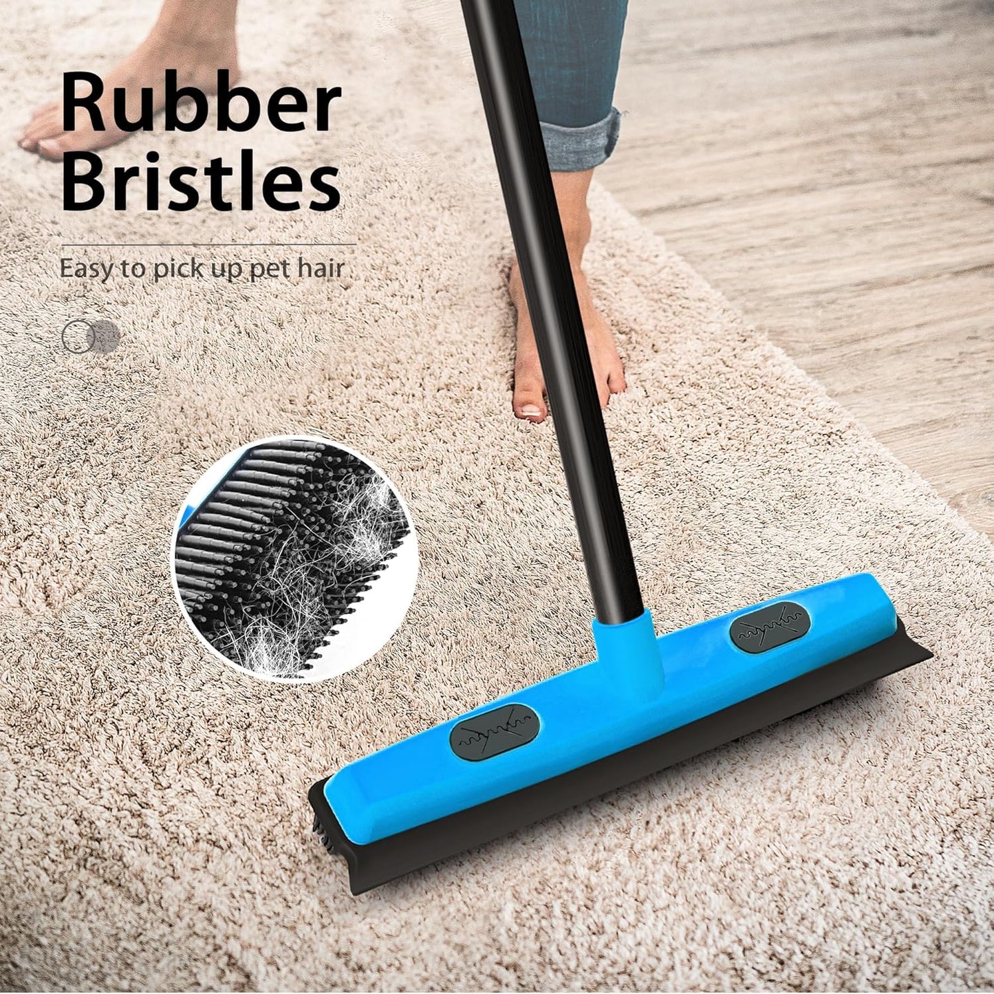 3 - in - 1 Rubber Carpet Rake Broom with Squeegee 52.8" Adjustable Handle Pet Hair Remover Tool - Shelters & Garages with | Sold by Uncle Wiener's Wholesale