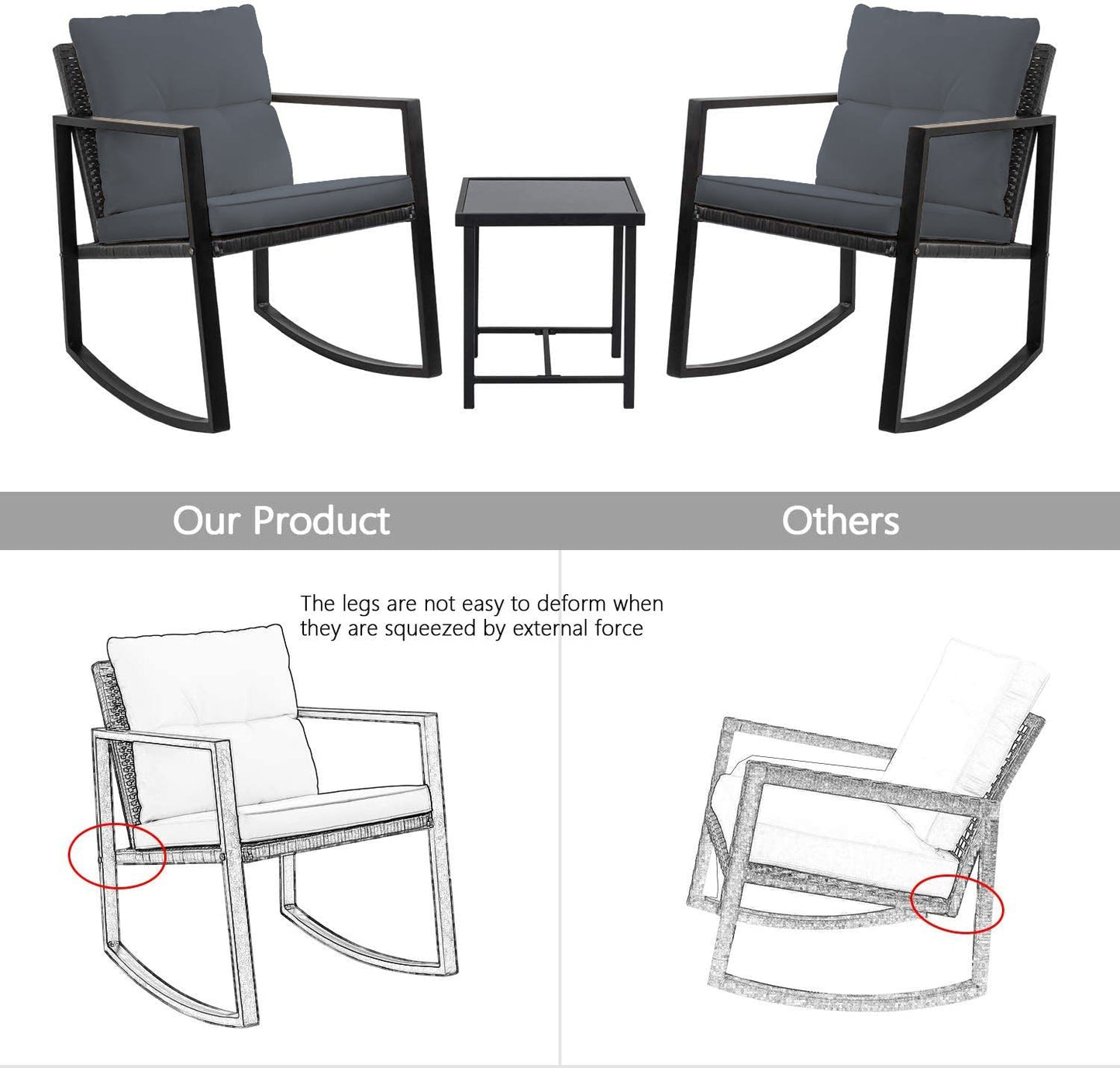 3 PCS Patio Outdoor Furniture Rocking Chair Set – WSS21 726620 - with | Sold by Uncle Wiener's Wholesale