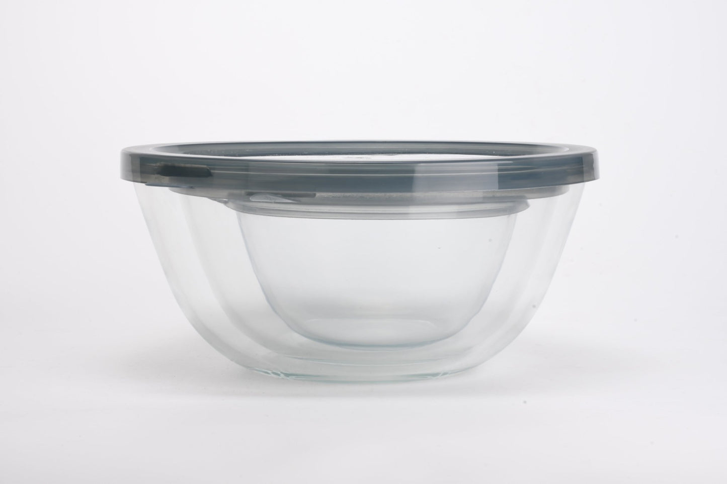 3 PCS Round Glass Bowl Set with Grey Lids 1050ml / 2650ml / 4300ml S680102 - with | Sold by Uncle Wiener's Wholesale