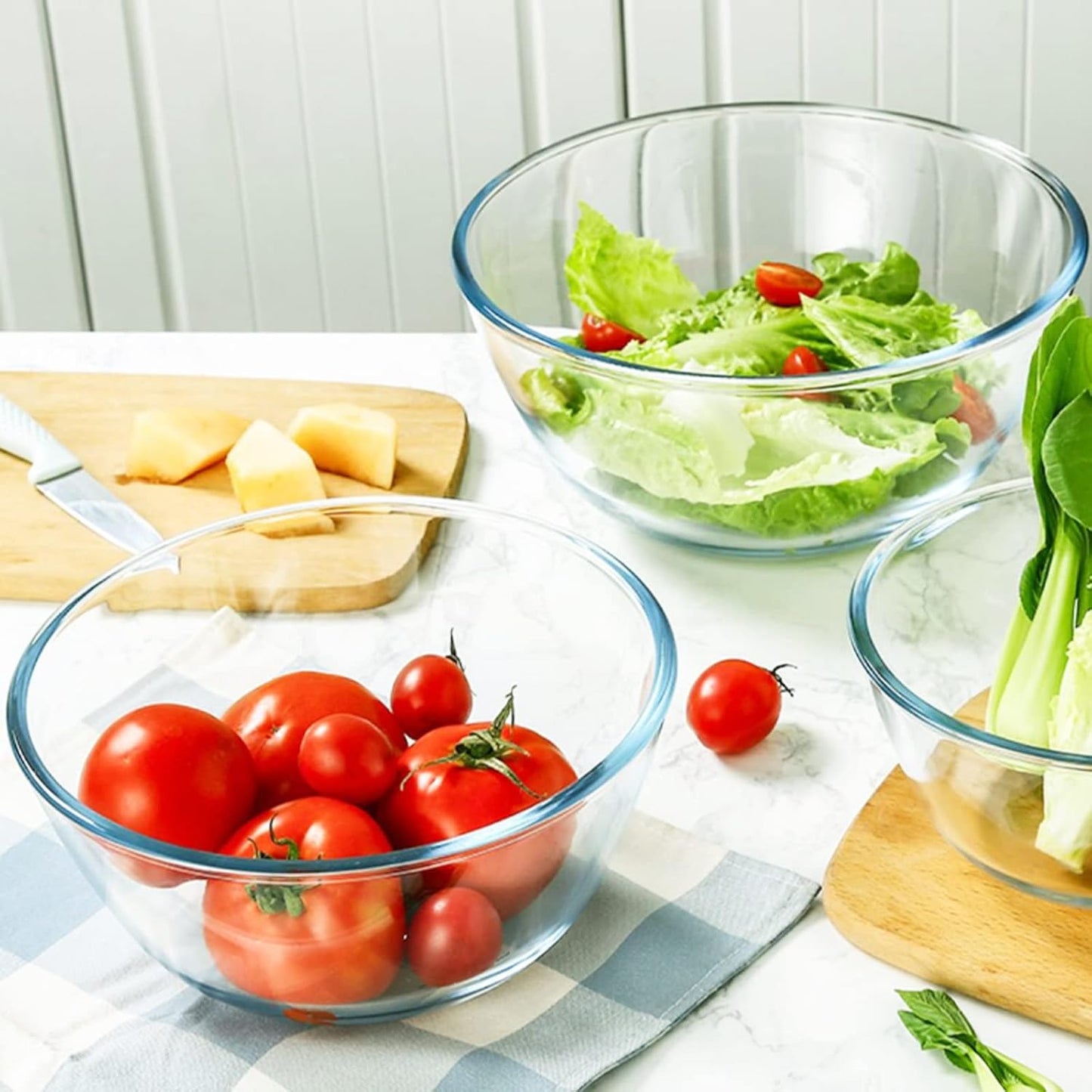 3 - Piece Glass Mixing Bowl Set with Lids Nesting Salad Prep Baking Bowls 4.5QT 2.7QT 1.1QT S1342 - with | Sold by Uncle Wiener's Wholesale