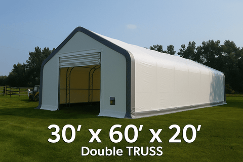 30′ Wide Double Truss Storage Buildings – Heavy - Duty PVC Fabric Shelters - Portable Storage Shelter with Standard 30X60X20 | Sold by Uncle Wiener's Wholesale