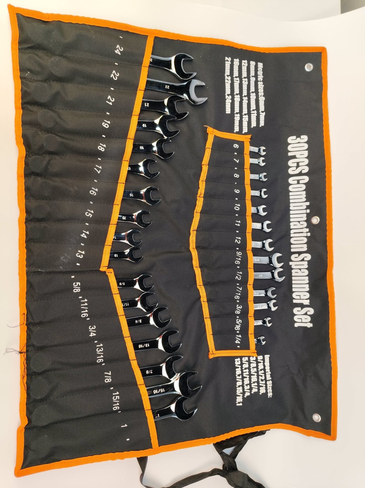 30pc Combination Wrench Set Metric SAE Chrome Vanadium Steel Roll Pouch W30PCS - with | Sold by Uncle Wiener's Wholesale