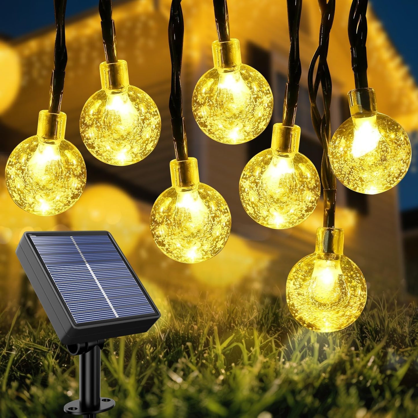 35 FT Solar Globe String Lights – 60 LED Outdoor Waterproof Patio & Garden Lights (Warm White / Bright White / RGB) - with Warm White | Sold by Uncle Wiener's Wholesale