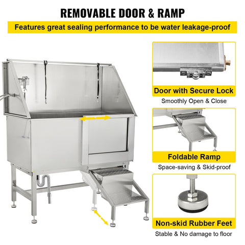 stainless steel dog grooming tub with ramp
pet grooming bath station 50 inch
professional dog bathtub with sprayer
sliding door dog grooming tub
pet grooming tub for commercial use