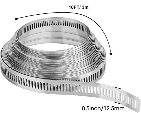 New 10 ft Stainless Steel Strap & 6 Fastener Clamps – DIY Adjustable Hose Clamp Kit, Rust-Resistant 304 Stainless Steel
