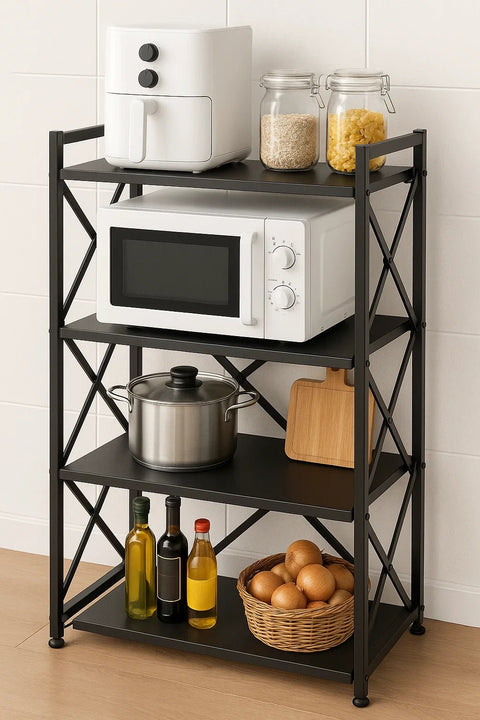 4 - Layer Folding Microwave Kitchen Shelf Rack – Heavy - Duty Steel, Freestanding AMMTR4 - with | Sold by Uncle Wiener's Wholesale