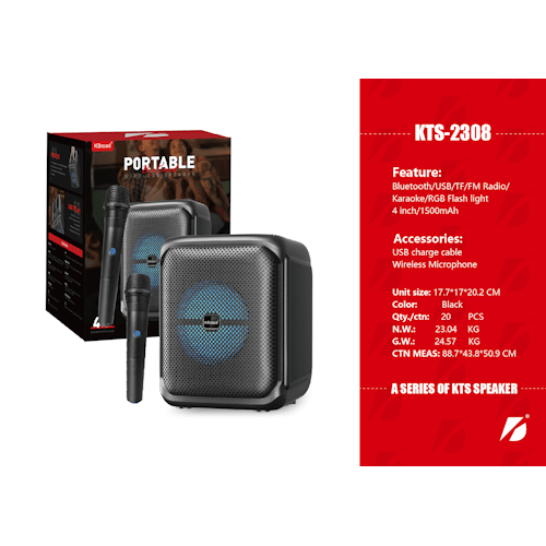 4" Portable Bluetooth Karaoke Speaker with FM Radio, USB, TF Card, RGB Light & Wireless Microphone KTS2308 - with | Sold by Uncle Wiener's Wholesale