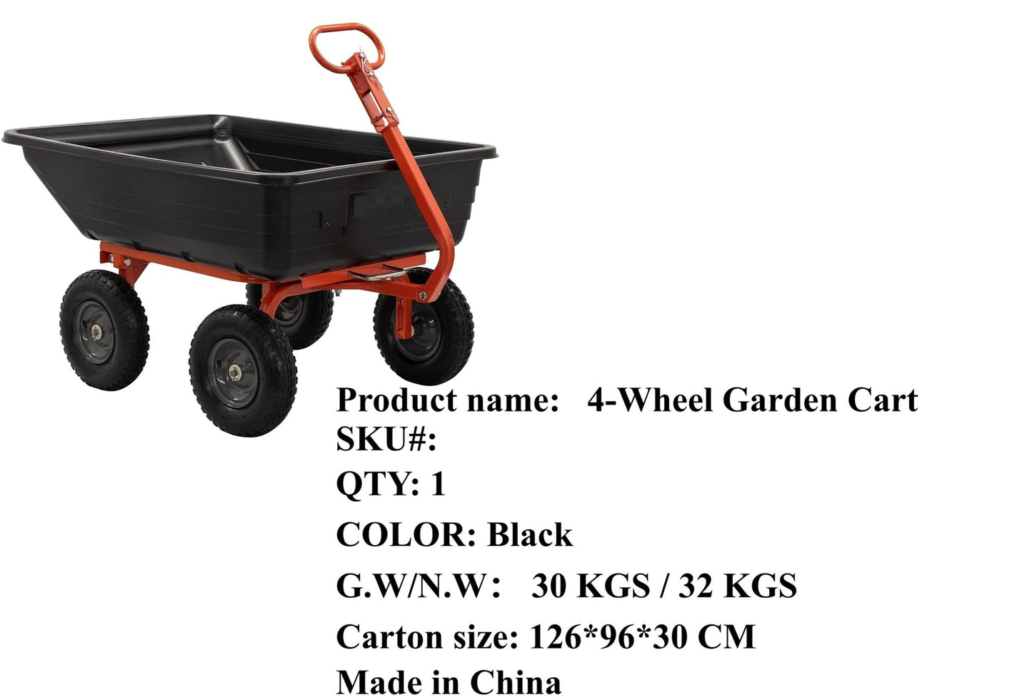 4 - Wheel Garden Utility Cart with Tow/Pull Handle & Pneumatic Tires GDC1200 - with | Sold by Uncle Wiener's Wholesale