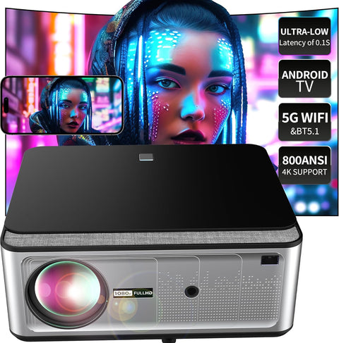 4K Projector with WiFi and Bluetooth, Native 1080P, Ultra - low Latency of 0.1S, 800 ANSI, AUTO Keystone & 50% Zoom, 300" Home Theater, NFLX/Ytb/Prime Video, Compatible iOS/Android/HDMI/Win/PS5/TV - with | Sold by Uncle Wiener's Wholesale
