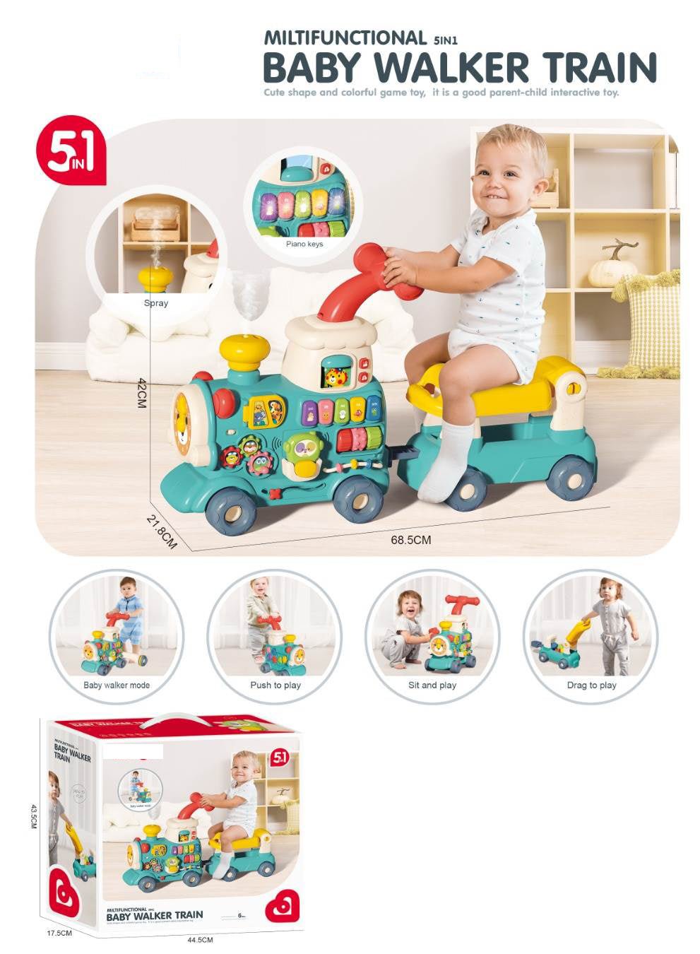 5 - in - 1 Baby Sensory Activity Toy Montessori Learning Board Motor Skills Toy CPS308308 - with | Sold by Uncle Wiener's Wholesale