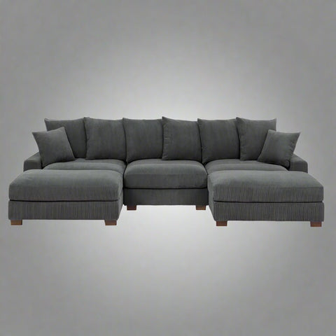 5 - Piece Corduroy Sectional Sofa β U - Shaped Living Room Furniture Set | Dark Gray & Light Gray - with DARK GRAY BT2528SM | Sold by Uncle Wiener's Wholesale