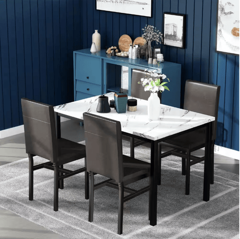 5 - Piece Dining Table Set with Faux Marble Top and PU Leather Chairs – Space - Saving Kitchen Table for 4 – MH24619 - with | Sold by Uncle Wiener's Wholesale