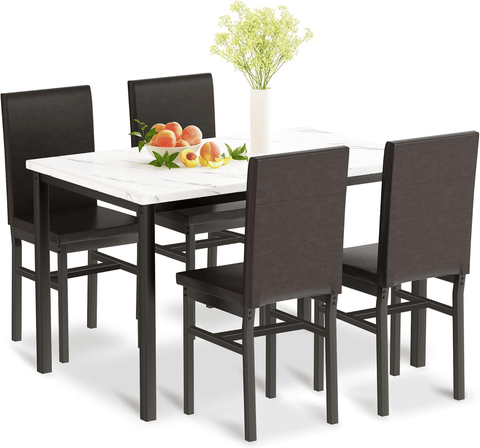 5 - Piece Dining Table Set with Faux Marble Top and PU Leather Chairs – Space - Saving Kitchen Table for 4 – MH24619 - with | Sold by Uncle Wiener's Wholesale