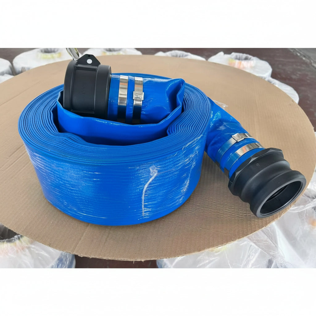 50 FT PVC Layflat Discharge Water Hose with Fittings – Heavy - Duty Irrigation & Pump Hose - General Equipment with 1.5″ | Sold by Uncle Wiener's Wholesale