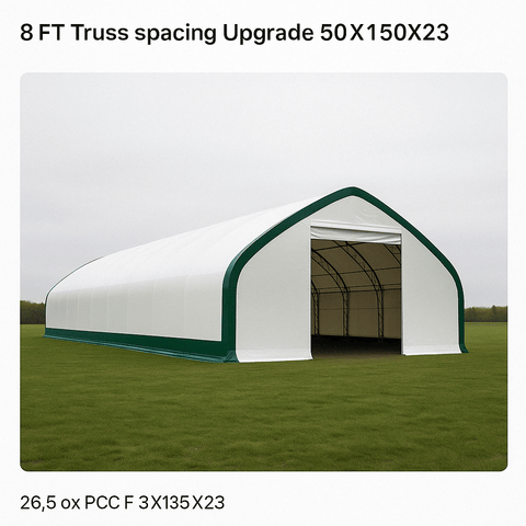 50′ Wide Double Truss Storage Buildings – Heavy - Duty PVC Shelter - Portable Industrial Storage Building with 8FT Truss spacing Upgrade 50X150X23 | Sold by Uncle Wiener's Wholesale