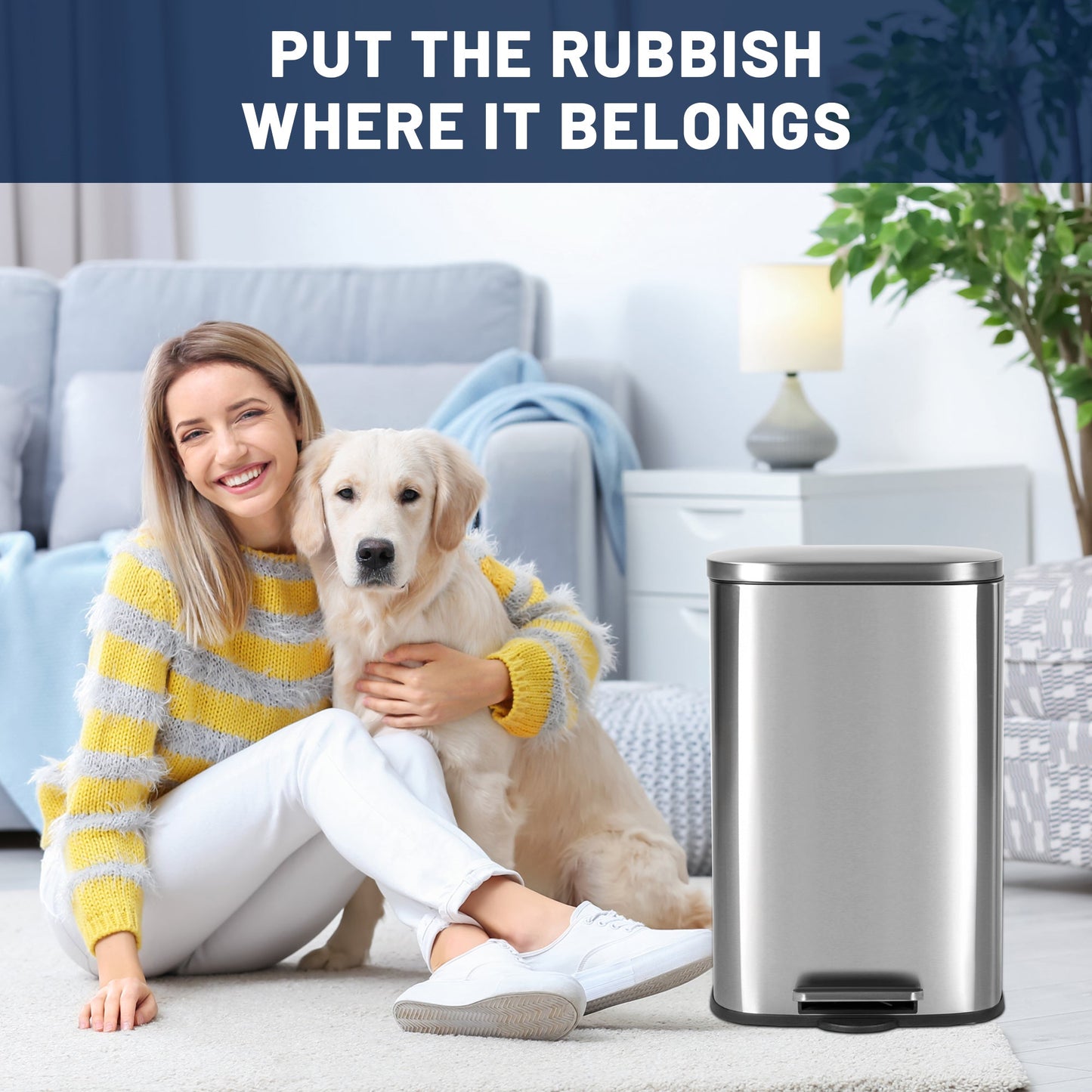 50L Stainless Steel Step Trash Can with Inner Bucket – Soft - Close, Fingerprint - Resistant Kitchen Bin AMTC550B - with | Sold by Uncle Wiener's Wholesale