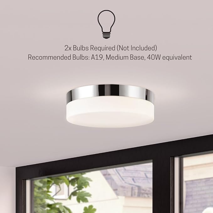 Kuzco Lighting Peter 11-Inch Flush Mount Ceiling Light – Polished Chrome 2-Light Fixture with Opal Glass Shade