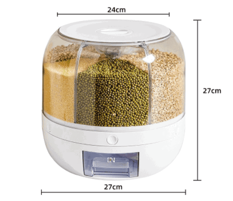 6 - Compartment Rotating Cereal & Rice Storage Container – Dry Food Dispenser | SKU: S1263 - Kitchen Equipment with | Sold by Uncle Wiener's Wholesale