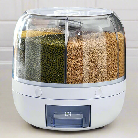 6 - Compartment Rotating Cereal & Rice Storage Container – Dry Food Dispenser | SKU: S1263 - Kitchen Equipment with | Sold by Uncle Wiener's Wholesale