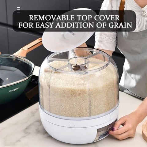 6 - Compartment Rotating Cereal & Rice Storage Container – Dry Food Dispenser | SKU: S1263 - Kitchen Equipment with | Sold by Uncle Wiener's Wholesale