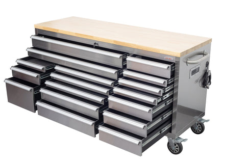 6 FT 17 - Drawer Fatboy Tool Workbench – Heavy - Duty Rolling Bench with Power & USB Ports | Multiple Colors Available - with Stainless Steel | Sold by Uncle Wiener's Wholesale