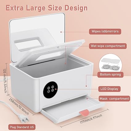 MYPIN Baby Wipe Warmer & Dispenser – 120-Wipe Large Capacity Wet Wipes & Facial Mask Warmer with Touchscreen LED Display, 4 Temperature Settings & Mirror