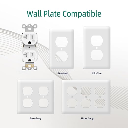 JUNLIT 20A Tamper-Resistant Duplex Electrical Outlets 10-Pack – 125V NEMA 5-20R Self-Grounding Receptacles, White