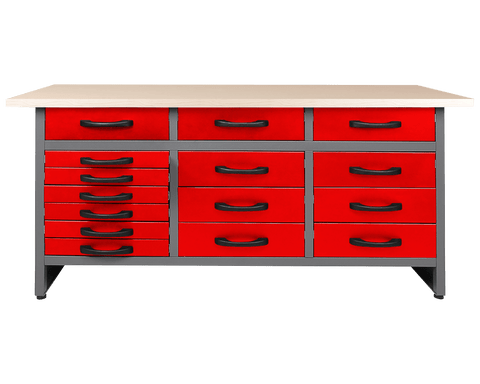 63" Heavy - Duty Metal Workbench with 15 Drawers | Garage Tool Storage Organizer - with Red | Sold by Uncle Wiener's Wholesale
