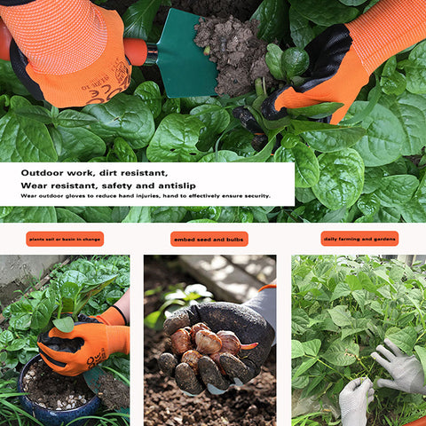 Harden 9 anti-slip garden gloves in gray and black
Comfortable gardening gloves with textured grip palms
Orange heavy-duty gloves for outdoor work
Multi-color work gloves displayed side by side
Durable gloves for gardening and tool handling
Protective gloves for landscaping and farm work
