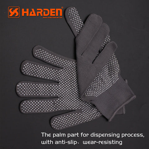 Harden 9 anti-slip garden gloves in gray and black
Comfortable gardening gloves with textured grip palms
Orange heavy-duty gloves for outdoor work
Multi-color work gloves displayed side by side
Durable gloves for gardening and tool handling
Protective gloves for landscaping and farm work
