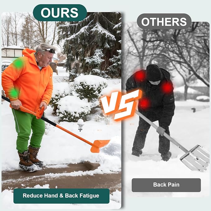 69-Inch Heavy Duty Snow Shovel – Large Capacity Metal Snow & Garden Shovel with Ergonomic Handle, Orange - Home products with | Sold by Uncle Wiener's Wholesale