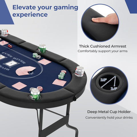 6FT Foldable Poker Table for 8 Players – Casino Felt, PU Armrest, Cup Holders, Stainless Steel Hardware SUS7232 - with | Sold by Uncle Wiener's Wholesale