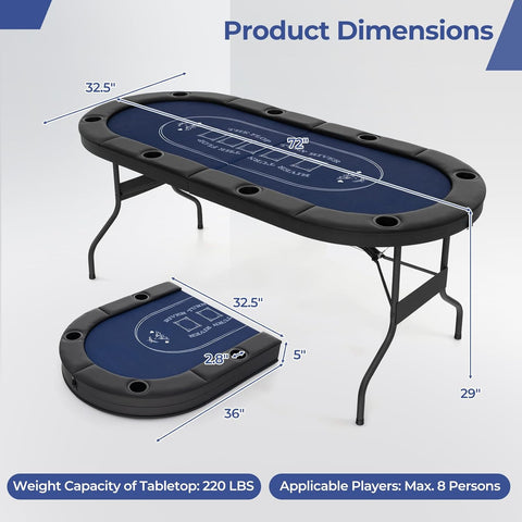 6FT Foldable Poker Table for 8 Players – Casino Felt, PU Armrest, Cup Holders, Stainless Steel Hardware SUS7232 - with | Sold by Uncle Wiener's Wholesale