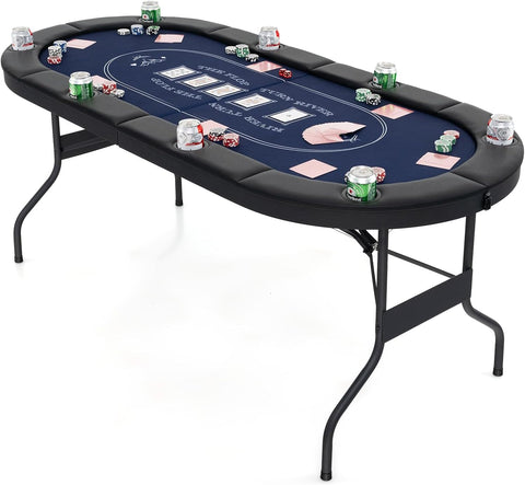 6FT Foldable Poker Table for 8 Players – Casino Felt, PU Armrest, Cup Holders, Stainless Steel Hardware SUS7232 - with | Sold by Uncle Wiener's Wholesale