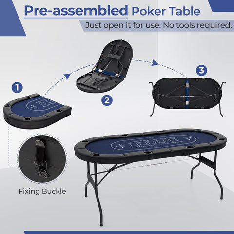 6FT Foldable Poker Table for 8 Players – Casino Felt, PU Armrest, Cup Holders, Stainless Steel Hardware SUS7232 - with | Sold by Uncle Wiener's Wholesale