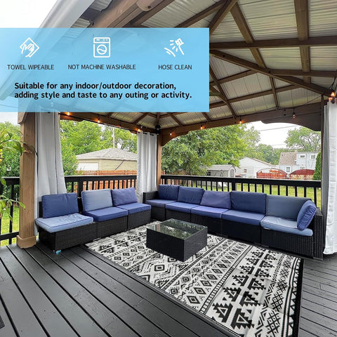 6ft x 9ft Reversible Outdoor RV Camping Mat – Waterproof Plastic Straw Rug with Stakes & Carry Bag - with AY309 | Sold by Uncle Wiener's Wholesale