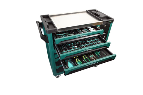 7 - Drawer Tool Cabinet with 300+ Piece Tool Set β Heavy - Duty Steel Rolling Trolley Full Socket, Ratchet, Bit & Wrench Kit SKU 2505281 - with | Sold by Uncle Wiener's Wholesale
