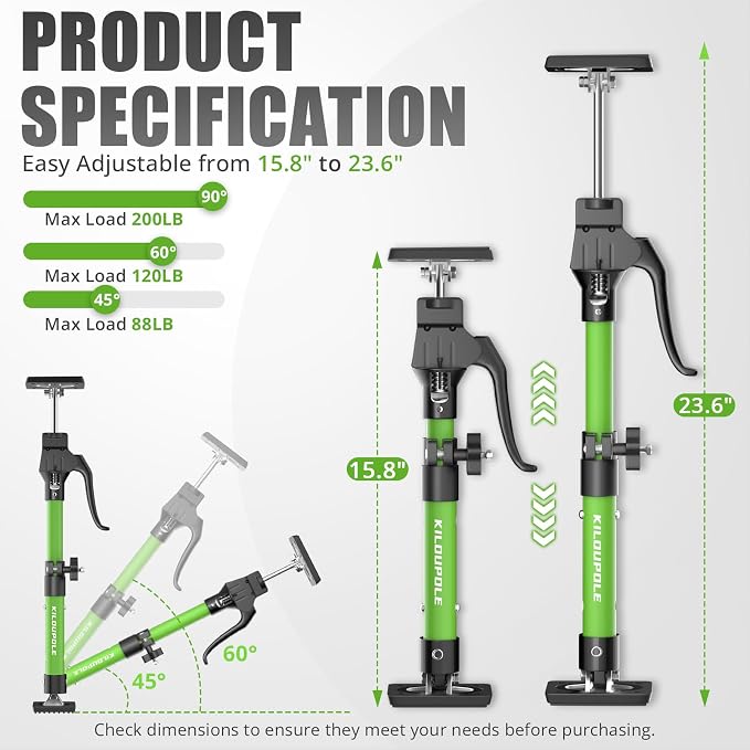 KILOUPOLE Cabinet Jack Support Poles 2-Pack – Adjustable Steel Telescopic Third Hand Support System, Drywall Jack, Cargo Bar & Cabinet Installation Tool, 200 lb Capacity