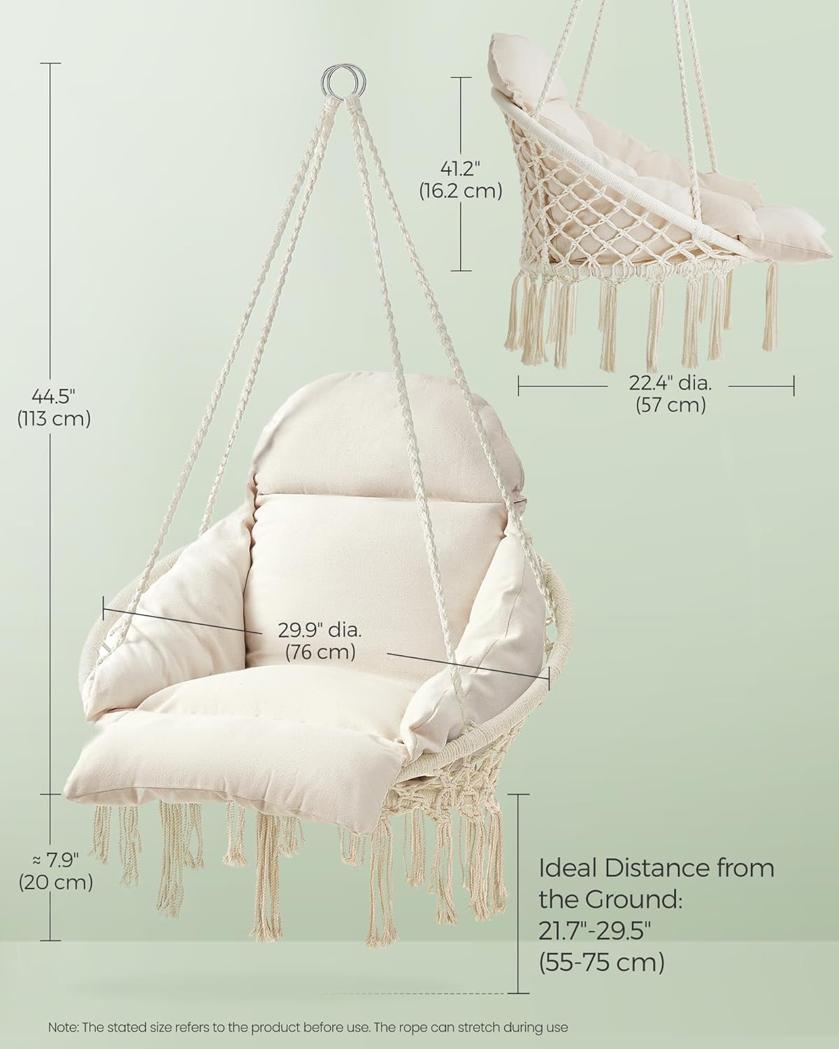 NEW Boho Hanging Hammock Chair with Thick Cushion, Indoor Outdoor Swing Chair for Bedroom, Balcony, Patio and Garden, Holds 264 lb Cream White GDC042M01V3