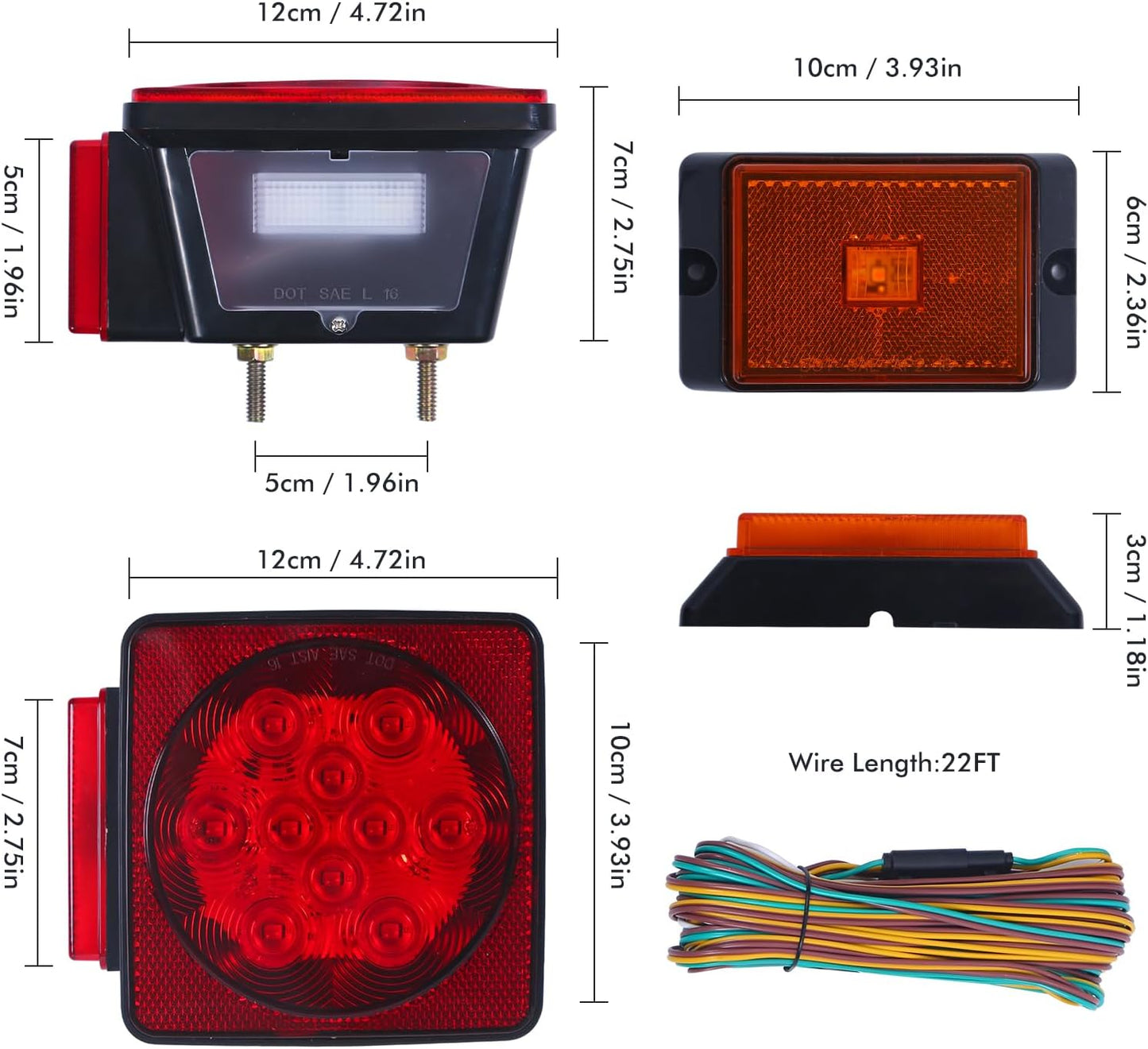 LED Trailer Light Kit 12V Waterproof Submersible Complete Wiring Harness 70205T