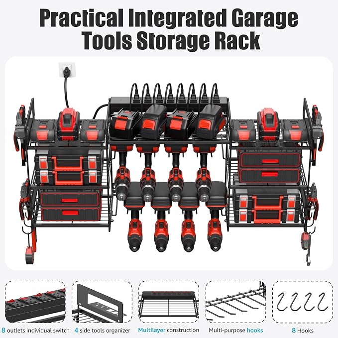 CCCEI Large Power Tool Organizer Wall Mount – Heavy-Duty Garage Drill Storage Rack with Charging Station