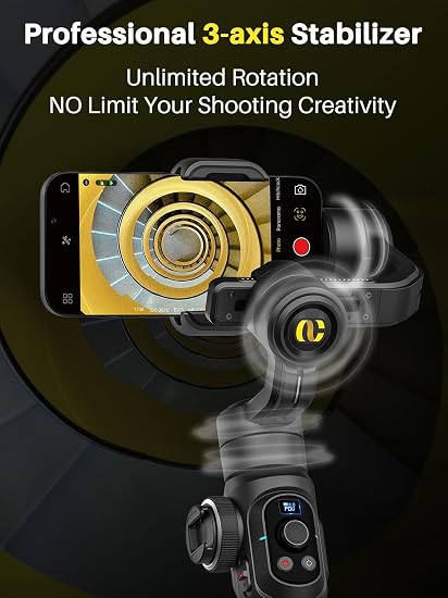 AOCHUAN Smart S2 3-Axis Smartphone Gimbal Stabilizer – Face & Object Tracking, 360° Rotation, Fill Light & 18cm Extension Rod for iPhone & Android