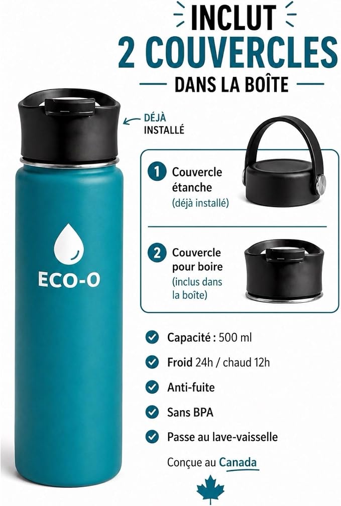 ECO-O 500ml Insulated Stainless Steel Water Bottle – 24-Hour Cold, 12-Hour Hot, Leak-Proof BPA-Free Thermal Bottle