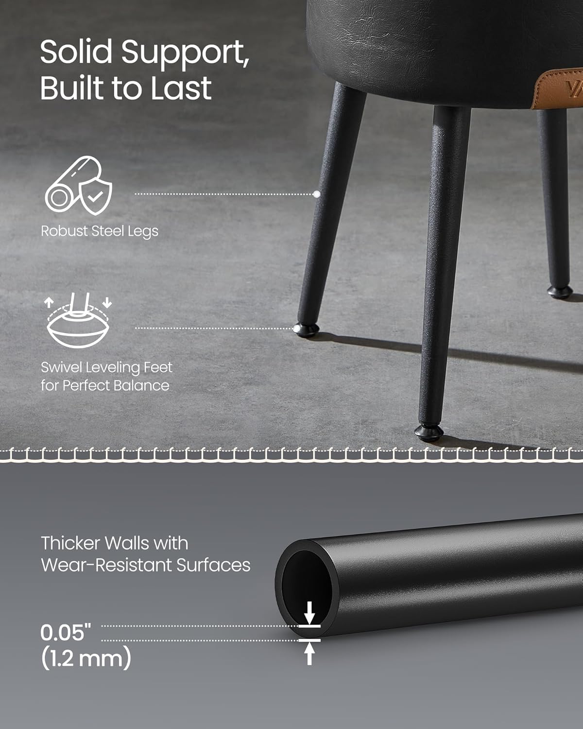 Storage Ottoman Stool with Hidden Storage, Round Vanity Chair, Foot Rest and Side Table with Synthetic Leather Seat Ink Black LOM005B01