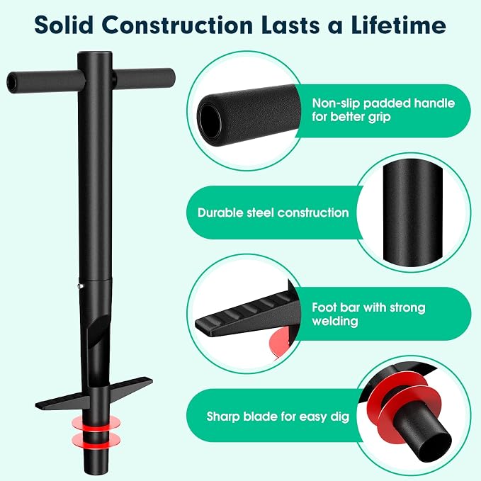 DEROFIT Heavy Duty Long-Handle Bulb Planter – 3-Inch Garden Hole Digger, Sod Plugger & Transplanting Tool