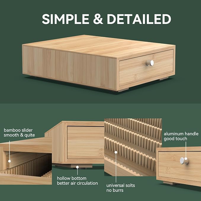 WELL WENG Bamboo Nespresso Vertuo Coffee Pod Holder Drawer – 36 Large or 48 Small Capsule Storage Organizer